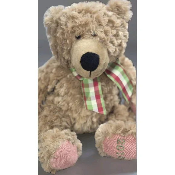 Pier 1 Imports Christmas 2018 Caleb 16" Teddy Bear Plush Holiday w Plaid Bow - Picture 1 of 7